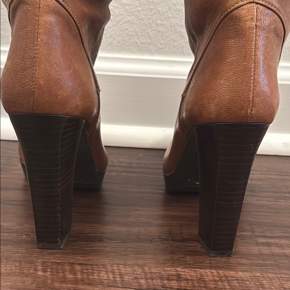 Stuart Weitzman Brown Leather Knee-High Heel Boots - Picture 7 of 13